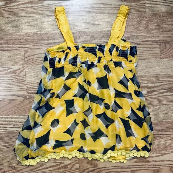 NWT TCEC Barami Yellow & Black Lined  100% Silk Sleeveless Top Embroidered Trim - Picture 10 of 11